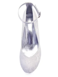 Women's Ankle Strap Chunky Low Heel Lace Bridal Pumps