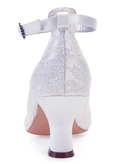 Women's Ankle Strap Chunky Low Heel Lace Bridal Pumps