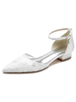 Women's Ankle Strap Lace Flats Bridal Shoes