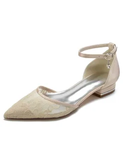 Women's Ankle Strap Lace Flats Bridal Shoes