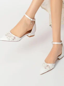Women's Ankle Strap Lace Flats Bridal Shoes