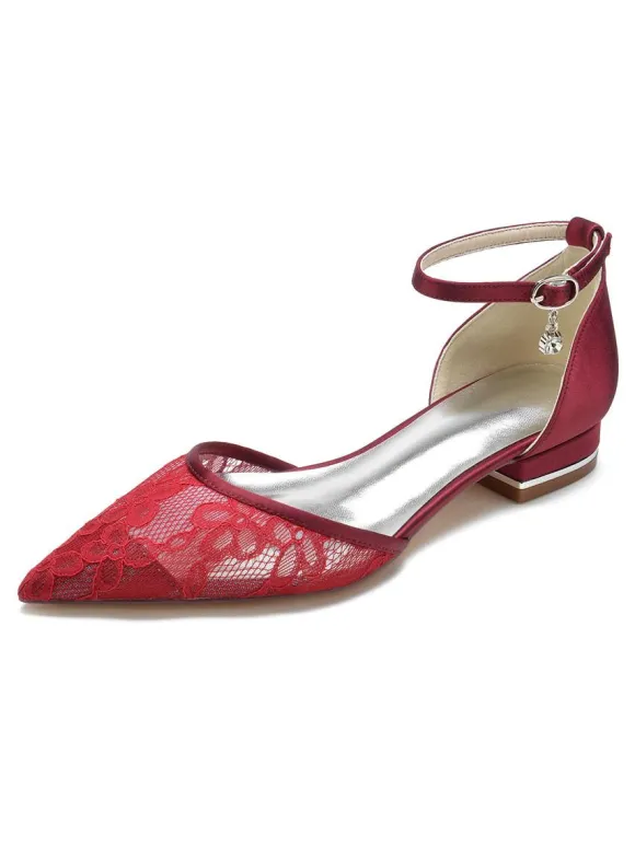 Women's Ankle Strap Lace Flats Bridal Shoes
