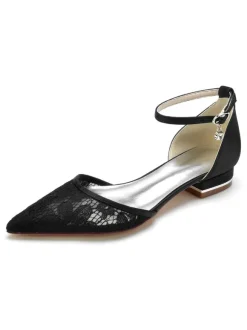 Women's Ankle Strap Lace Flats Bridal Shoes