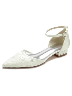 Women's Ankle Strap Lace Flats Bridal Shoes