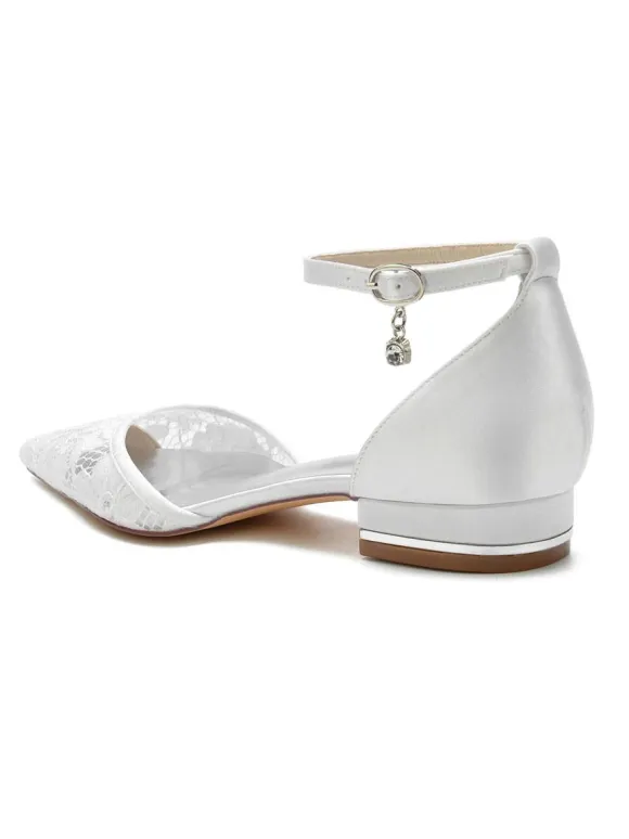 Women's Ankle Strap Lace Flats Bridal Shoes