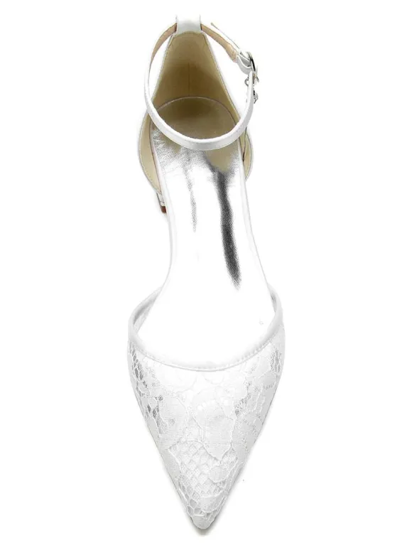 Women's Ankle Strap Lace Flats Bridal Shoes