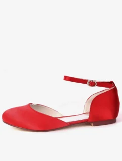Women's Ankle Strap Wedding Flats in Satin