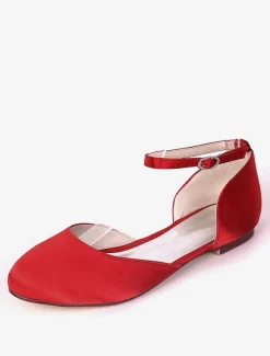 Women's Ankle Strap Wedding Flats in Satin