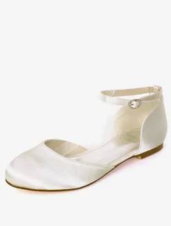 Women's Ankle Strap Wedding Flats in Satin