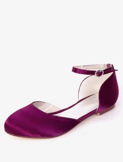 Women's Ankle Strap Wedding Flats in Satin