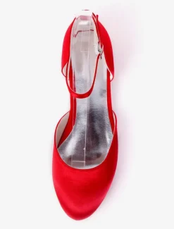 Women's Ankle Strap Wedding Flats in Satin