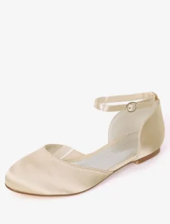 Women's Ankle Strap Wedding Flats in Satin