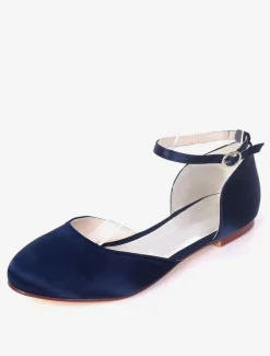 Women's Ankle Strap Wedding Flats in Satin