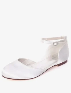 Women's Ankle Strap Wedding Flats in Satin