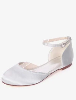 Women's Ankle Strap Wedding Flats in Satin