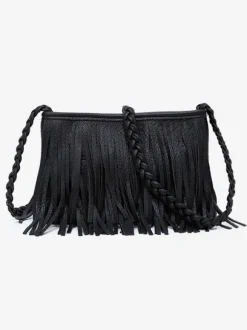 Women's Bags Coffee Brown Faux Leather Horizontal Shape Cross Body Strap Fringe Zipper