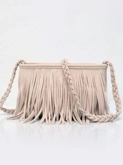 Women's Bags Coffee Brown Faux Leather Horizontal Shape Cross Body Strap Fringe Zipper