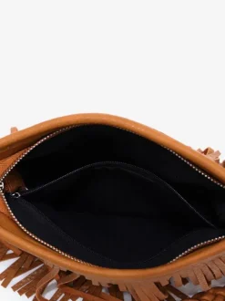 Women's Bags Coffee Brown Faux Leather Horizontal Shape Cross Body Strap Fringe Zipper