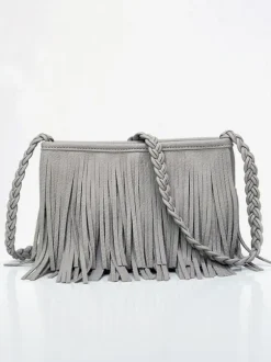 Women's Bags Coffee Brown Faux Leather Horizontal Shape Cross Body Strap Fringe Zipper