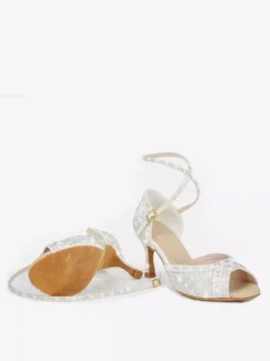 Women's Ballroom Dance Shoes Satin Rhinestones Peep Toe High Heel Latin Dance Shoes