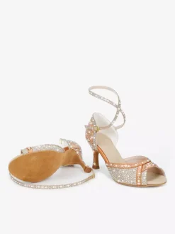 Women's Ballroom Dance Shoes Satin Rhinestones Peep Toe High Heel Latin Dance Shoes