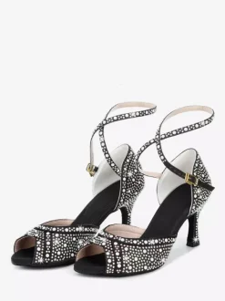 Women's Ballroom Dance Shoes Satin Rhinestones Peep Toe High Heel Latin Dance Shoes