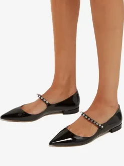 Women's Black Flats Rhinestones Pointed Toe Mary Jane Ballet Flats