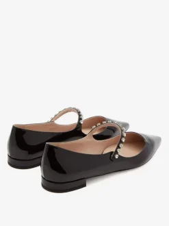 Women's Black Flats Rhinestones Pointed Toe Mary Jane Ballet Flats