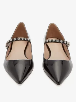 Women's Black Flats Rhinestones Pointed Toe Mary Jane Ballet Flats