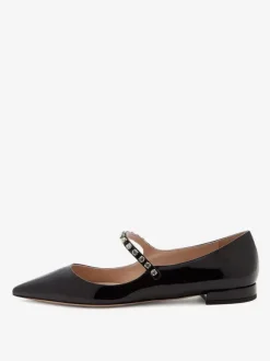 Women's Black Flats Rhinestones Pointed Toe Mary Jane Ballet Flats