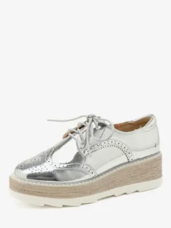 Women's Black Lace-Up Wingtip Brogues Round Toe Platform Oxfords