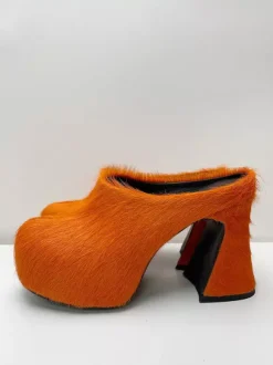 Women's Black Mules Horse Hair Puppy Heel Mule Shoes