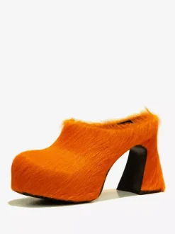 Women's Black Mules Horse Hair Puppy Heel Mule Shoes