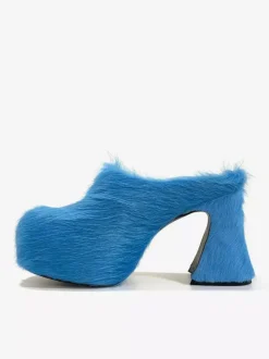 Women's Black Mules Horse Hair Puppy Heel Mule Shoes
