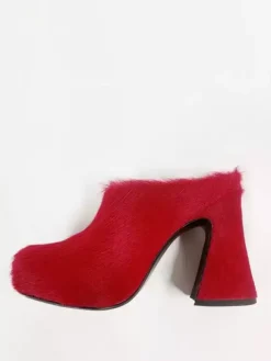 Women's Black Mules Horse Hair Puppy Heel Mule Shoes