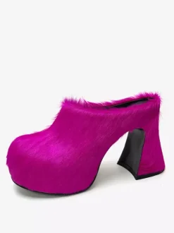 Women's Black Mules Horse Hair Puppy Heel Mule Shoes