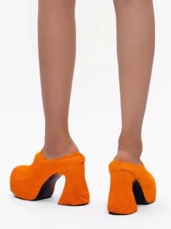 Women's Black Mules Horse Hair Puppy Heel Mule Shoes