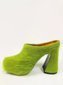 Women's Black Mules Horse Hair Puppy Heel Mule Shoes