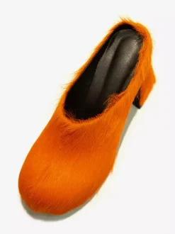 Women's Black Mules Horse Hair Puppy Heel Mule Shoes
