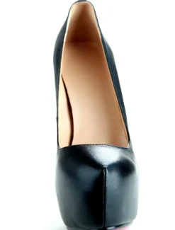 Women's Black Pu leather Platform Heels stilettos Pumps Heeled Shoes