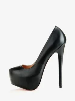 Women's Black Pu leather Platform Heels stilettos Pumps Heeled Shoes