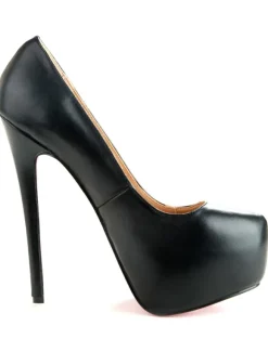 Women's Black Pu leather Platform Heels stilettos Pumps Heeled Shoes