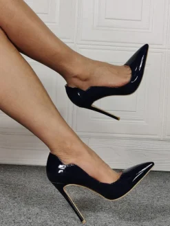 Womens Black Pumps Slip-On Pointed Toe Stiletto Heel Fashion Plus Size Casual High Heels
