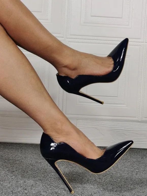 Womens Black Pumps Slip-On Pointed Toe Stiletto Heel Fashion Plus Size Casual High Heels