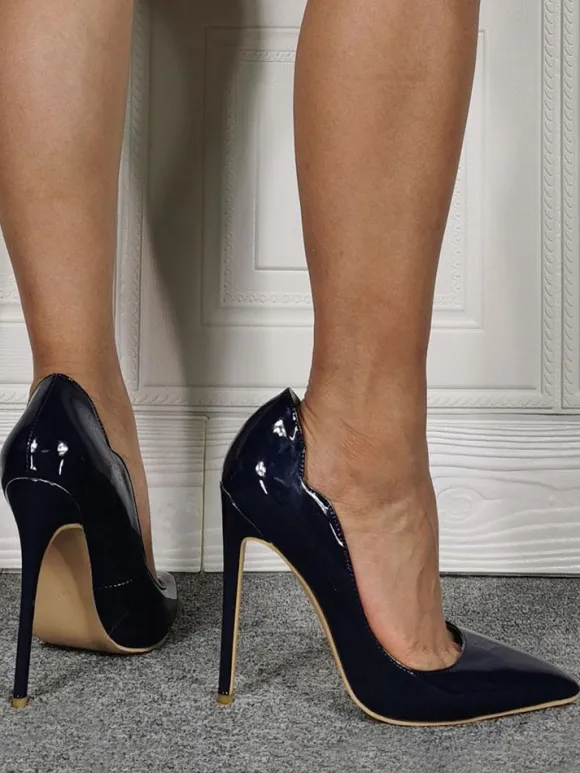 Womens Black Pumps Slip-On Pointed Toe Stiletto Heel Fashion Plus Size Casual High Heels