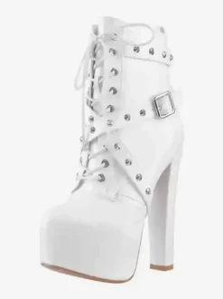 Women's Black Rivets Sexy Booties Platform Round Toe Chunky Heel Ankle Boots