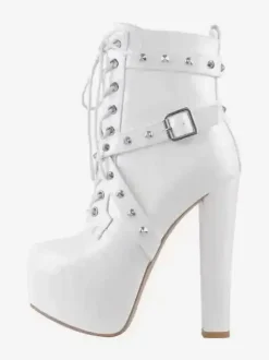 Women's Black Rivets Sexy Booties Platform Round Toe Chunky Heel Ankle Boots