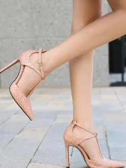 Womens Black T Strap Heels Pointed Toe Stiletto Prom Heel Pumps