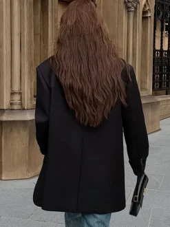 Women's Blazer Long Bold Shoulder Lapel Button Outerwear