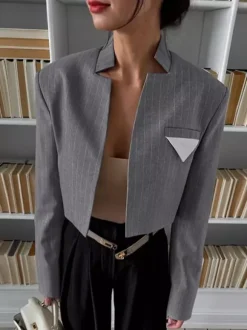 Women's Blazer Stylish Stand Collar Long Sleeves Outerwear